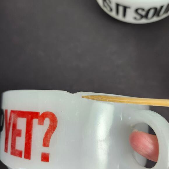 Glasbake Milk Glass Soup Bowl *Is It Soup Yet?* Handle J-2711 Set Of 3 Mugs - Picture 11 of 15